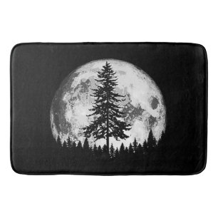 Retro Full Moon & Minimalist Gräs Träd Vintage Gra Badrumsmatta