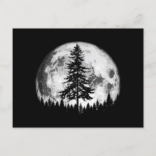 Retro Full Moon & Minimalist Gräs Träd Vintage Gra Helg Vykort
