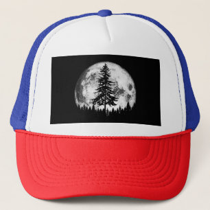 Retro Full Moon & Minimalist Gräs Träd Vintage Gra Keps