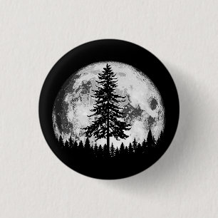 Retro Full Moon & Minimalist Gräs Träd Vintage Gra Knapp