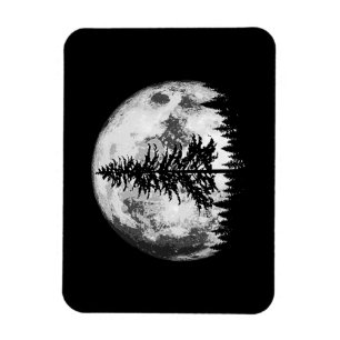 Retro Full Moon & Minimalist Gräs Träd Vintage Gra Magnet