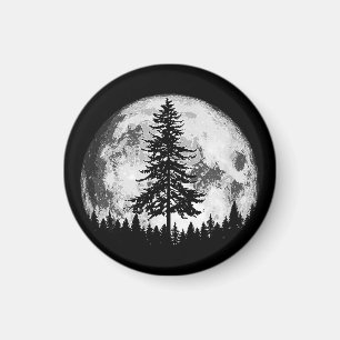 Retro Full Moon & Minimalist Gräs Träd Vintage Gra Magnet