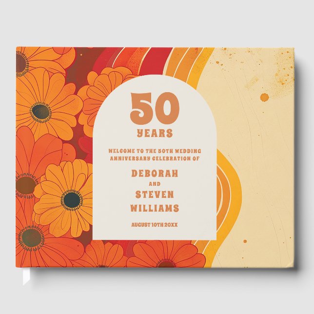 Retro Funky 50-års bröllopsjubileum Gästböcker (Framsida)