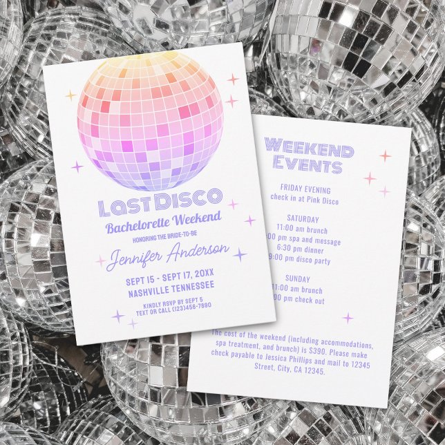 Retro Funky 70 Rosa Disco Bachelorette Helg Inbjudningar (Skapare uppladdad)