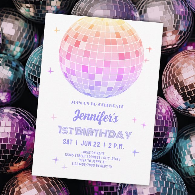 Retro Funky 90-tal Rosa Disco Boll Födelsedagsfest Inbjudningar (Skapare uppladdad)