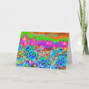 Retro funky Blue Sunblommor Kort