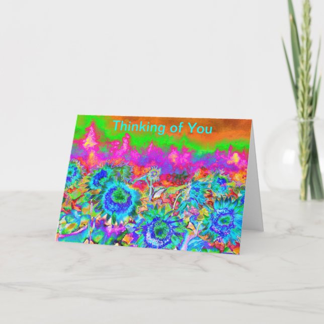 Retro funky Blue Sunblommor Kort (Framsida)