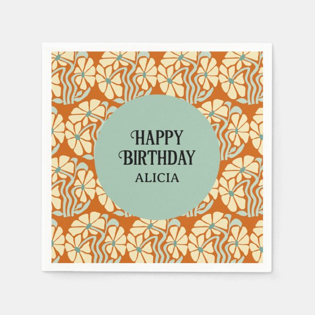 Retro Funky Groovy Boho Botanical Birthday Pappersservett (Framsidan)