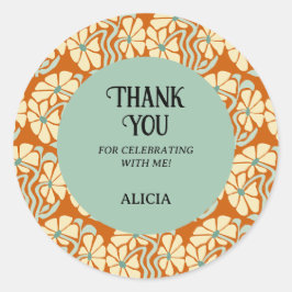 Retro Funky Groovy Boho Botanical Birthday Runt Klistermärke