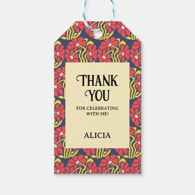 Retro Funky Groovy Trippy Daisy Blommigt Birthday Presentetikett (Framsidan)