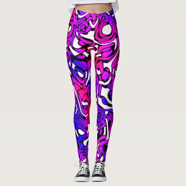 Retro Funky Ljusa färger popup-bild Leggings (Framsida)
