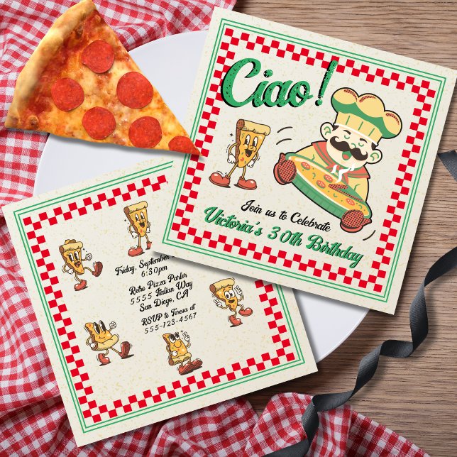 Retro Funky Pizza Box Italienska Chef Födelsedagsf Inbjudningar (Skapare uppladdad)