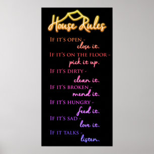 Retro Funky Rainbow Färg House Regler of Kindness Poster