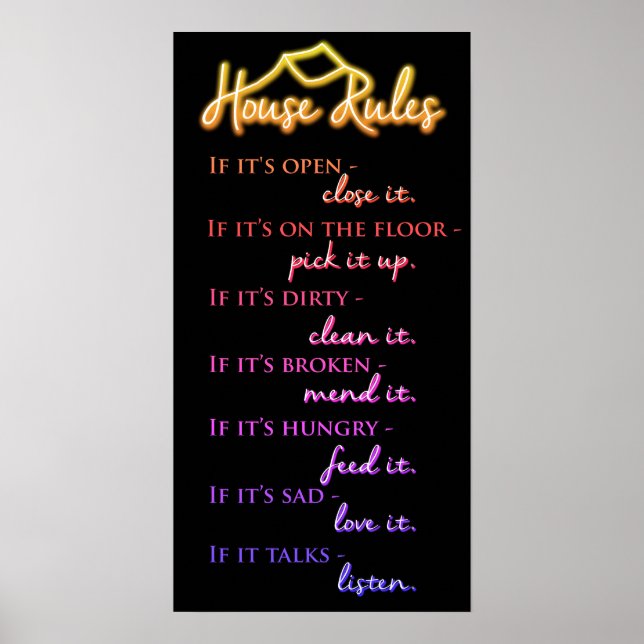 Retro Funky Rainbow Färg House Regler of Kindness Poster (Framsidan)