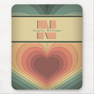 Retro Funky Romantic Monogram Heart Mousepad Musmatta