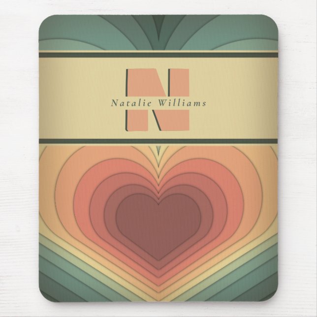 Retro Funky Romantic Monogram Heart Mousepad Musmatta (Framsidan)