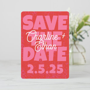 Retro Funky Rosa Röd Save the Date Qr-kod Spara Datumet