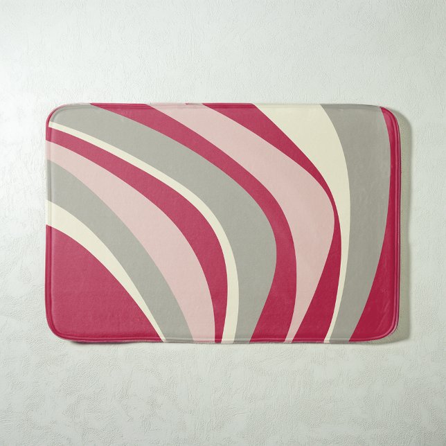 Retro-Funky Vågigt Linjer Magenta Rosa Grått Badrumsmatta (Skapare uppladdad)