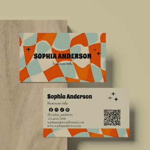 Retro-Funky Vågigt Mönster med QR-kod Visitkort