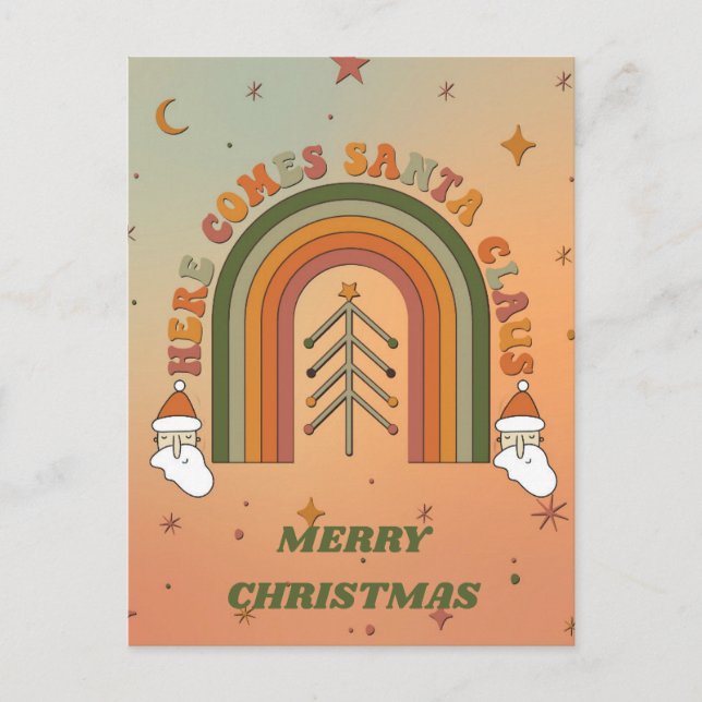 Retro-Funkyn här kommer Jultomten jul Vykort (Framsida)