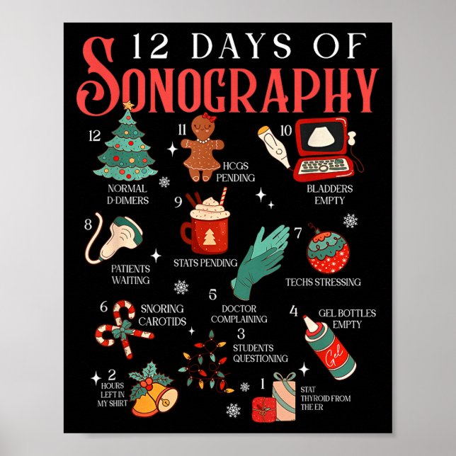 Retro Funny 12 Days Of Sonography Ultrasound Tech  Poster (Framsidan)