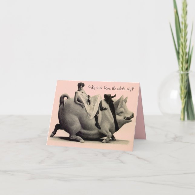 Retro Funny Birthday Card Dam på Gris Kort (Framsida)