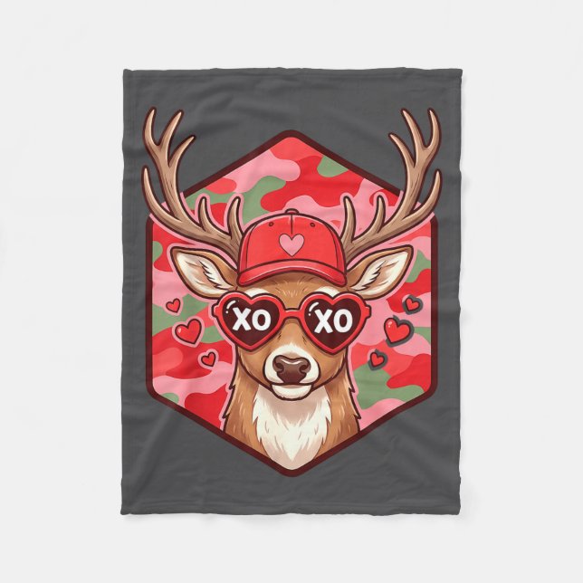 Retro Funny Boys Valentines Day Hunting Deer Camo  Fleecefilt (Framsidan)