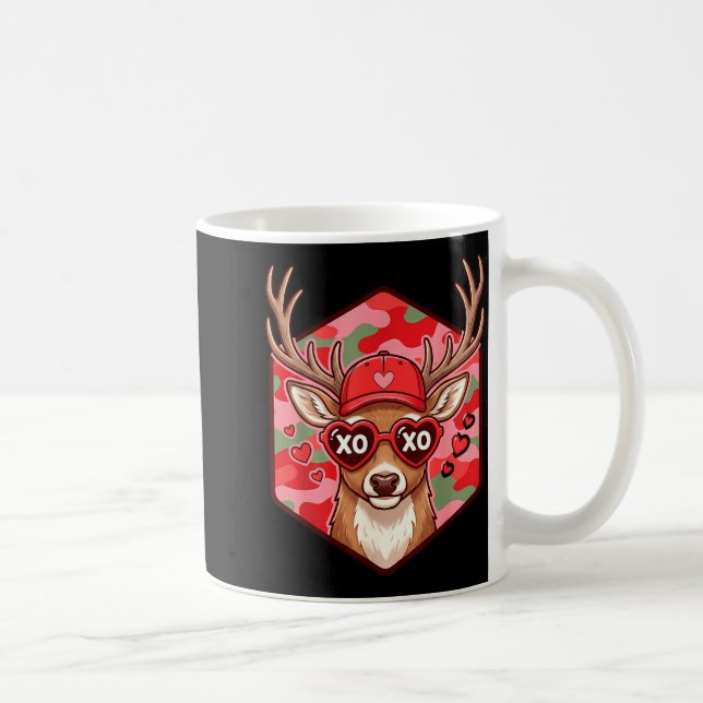 Retro Funny Boys Valentines Day Hunting Deer Camo  Kaffemugg (Höger)