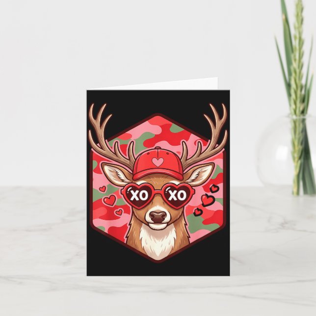 Retro Funny Boys Valentines Day Hunting Deer Camo  Kort (Framsida)