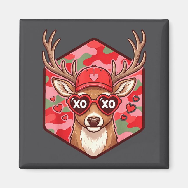 Retro Funny Boys Valentines Day Hunting Deer Camo  Magnet (Framsidan)