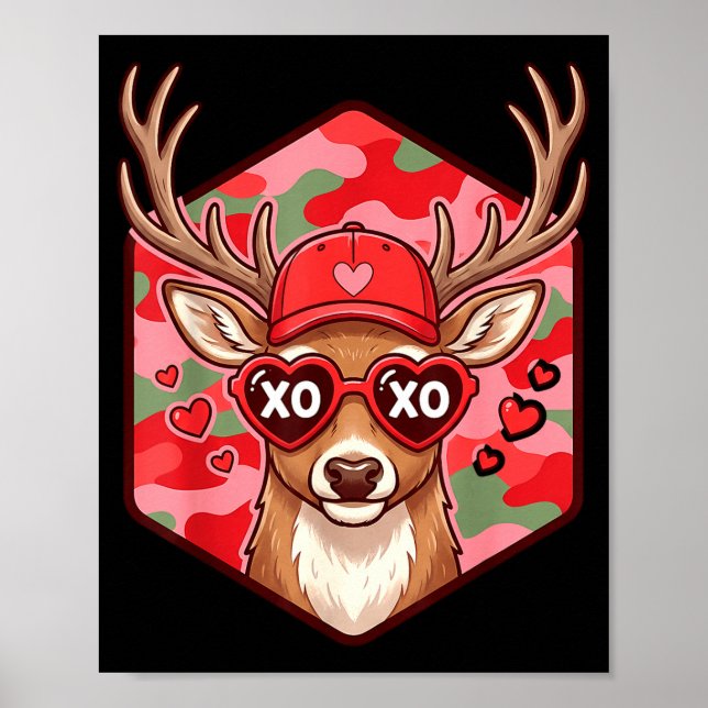 Retro Funny Boys Valentines Day Hunting Deer Camo  Poster (Framsidan)