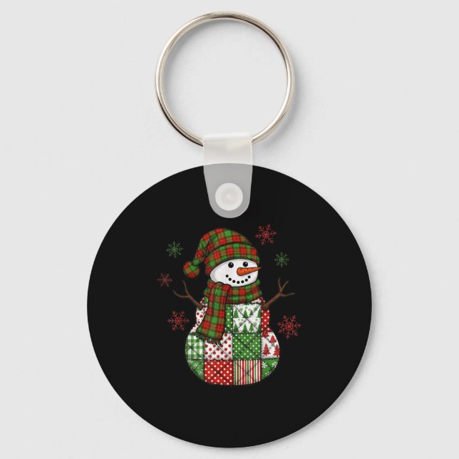 Retro Funny Christmas Patchwork Snowman Xmas Holid Nyckelring (Framsida)