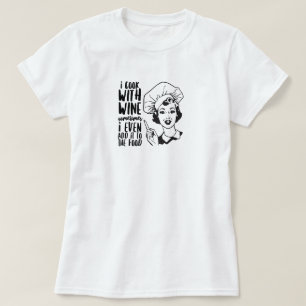 Retro Funny Cooking med Vin T-Shirt