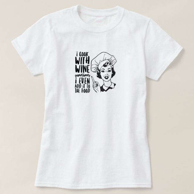 Retro Funny Cooking med Vin T-Shirt (Design framsida)