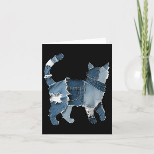 Retro Funny Denim Patch Animal Cat Kort
