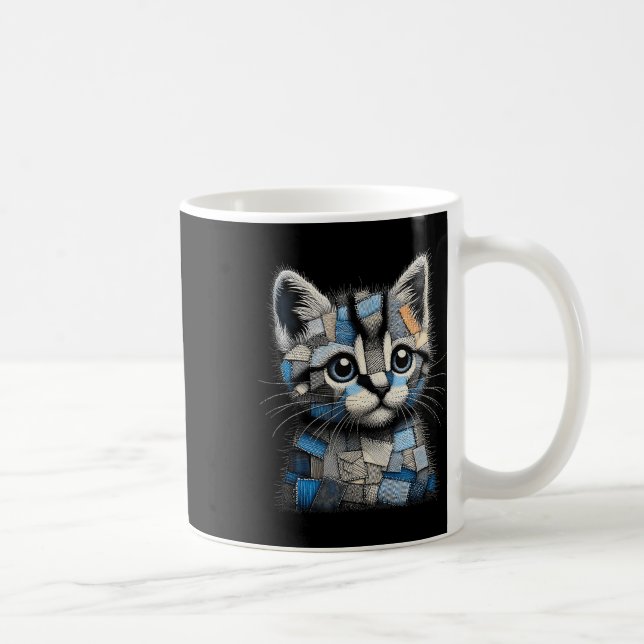 Retro Funny Denim Patch Animal Cat Print  Kaffemugg (Höger)