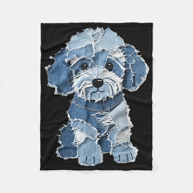 Retro Funny Denim Patch Animal Dog Print  Fleecefilt (Framsidan)