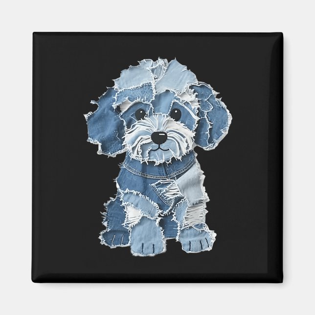Retro Funny Denim Patch Animal Dog Print  Magnet (Framsidan)
