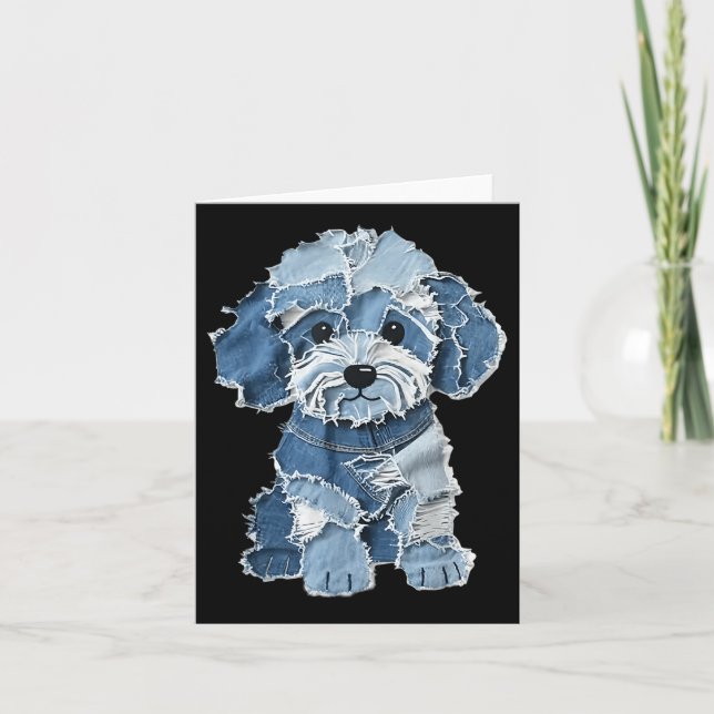 Retro Funny Denim Patch Animal Hund Skriv ut Kort (Framsida)