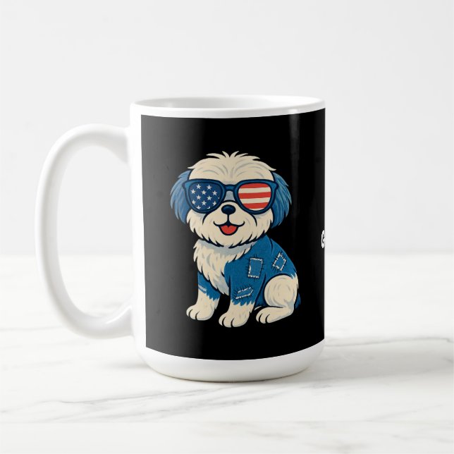Retro Funny Denim Patch Cute Pet Hund design Kaffemugg (Vänster)
