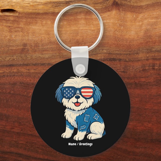 Retro Funny Denim Patch Cute Pet Hund design Nyckelring (Framsida)