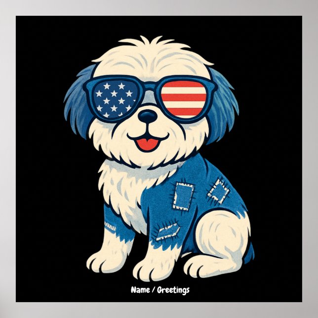Retro Funny Denim Patch Cute Pet Hund design Poster (Framsidan)
