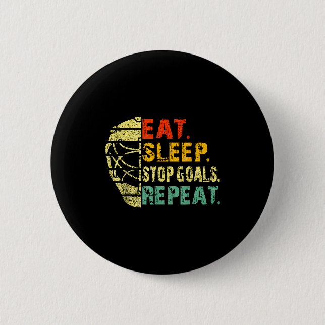 Retro Funny Eat Sleep Stop Goals Repeat Ice Hockey Knapp (Framsida)