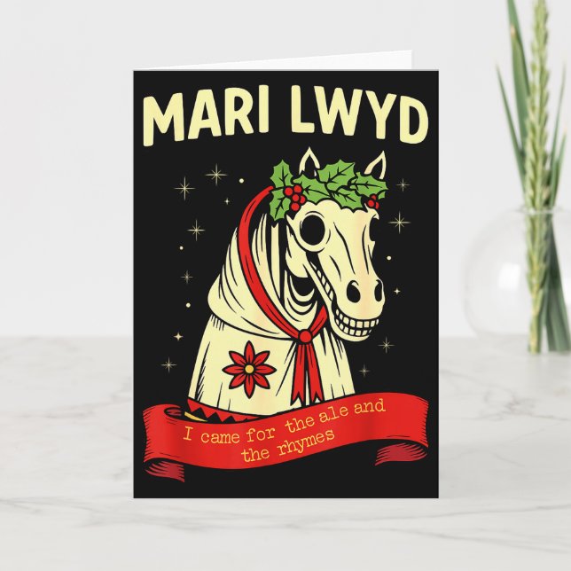 Retro Funny Folklore Skeleton Horse Mari Lwyd Yule Kort (Framsida)