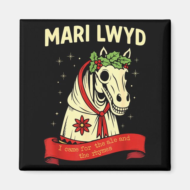 Retro Funny Folklore Skeleton Horse Mari Lwyd Yule Magnet (Framsidan)