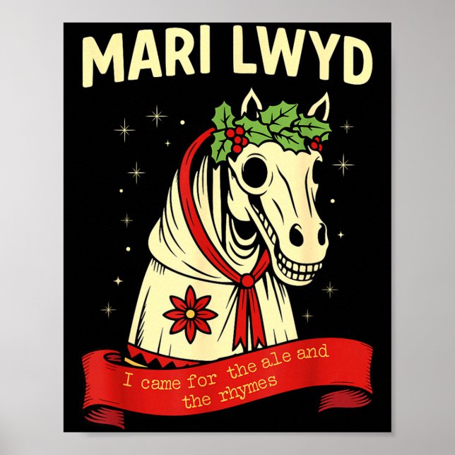 Retro Funny Folklore Skeleton Horse Mari Lwyd Yule Poster (Framsidan)