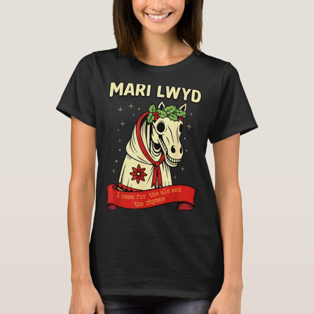 Retro Funny Folklore Skeleton Horse Mari Lwyd Yule T Shirt (Framsida)