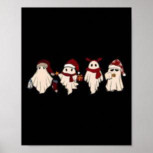 Retro Funny Ghost Santa Sat Cute Spöken Poster