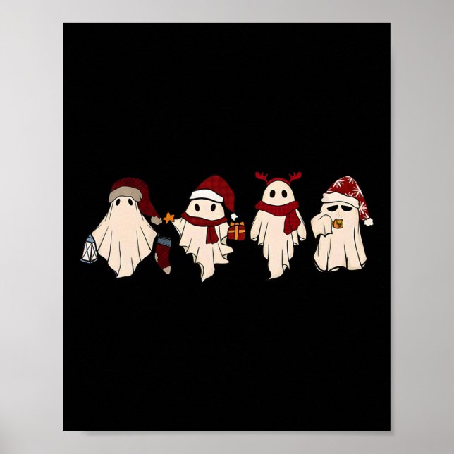 Retro Funny Ghost Santa Sat Cute Spöken Poster (Framsidan)