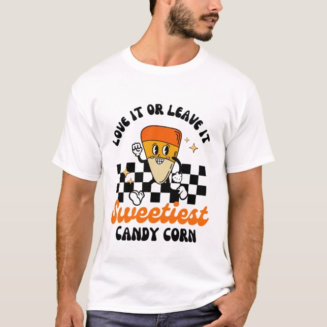 Retro Funny Halloween Candy corn T Shirt (Framsida)